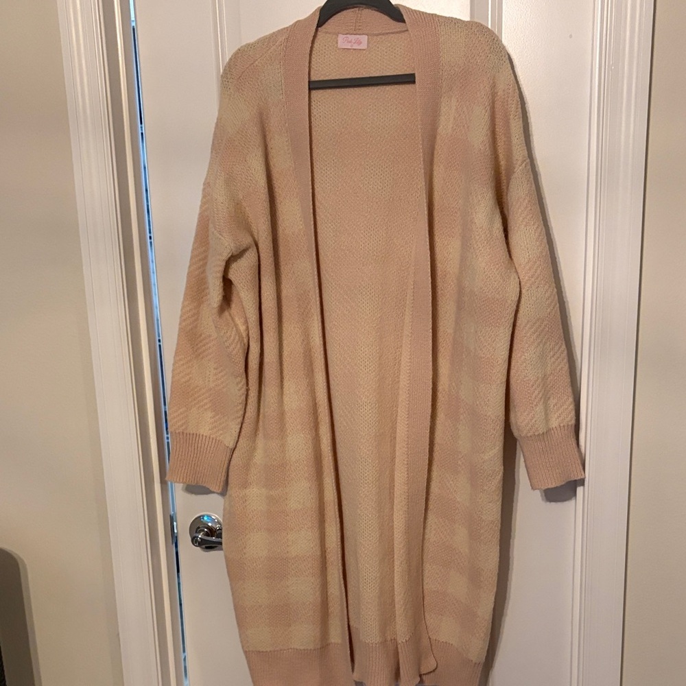 Pink Lily Beige Open-Front Cardigan